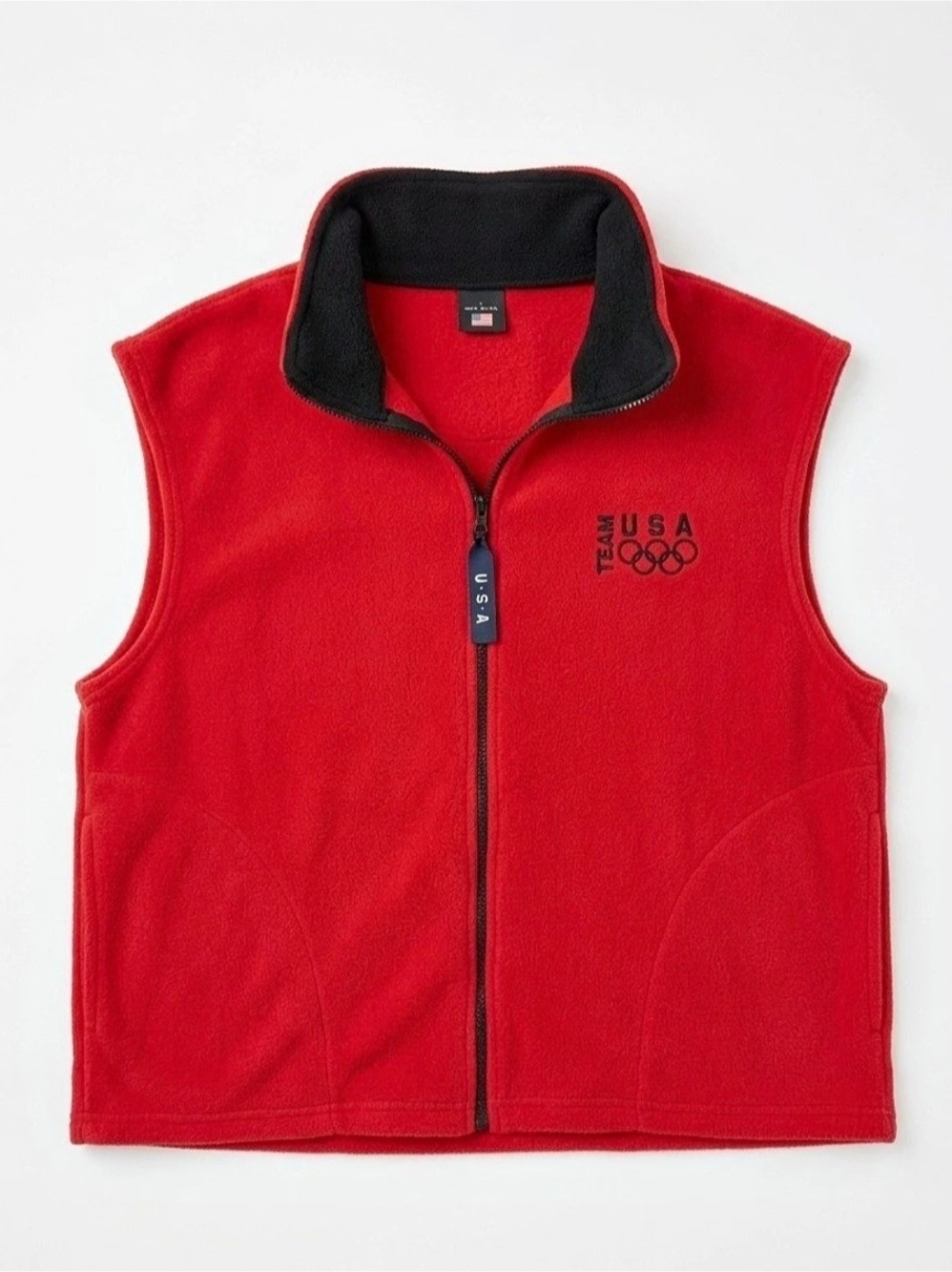 Team USA Vintage Olympic Fleece Full Zip Red Vest - Made in USA